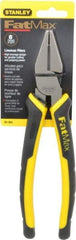 Stanley - 8-3/8" OAL, 1-1/2" Jaw Length x 1" Jaw Width, Side Cutting Linesman's Pliers - Serrated Jaw, Flat Nose Head, Bi-Material Cushion Grip Handles - Americas Tooling