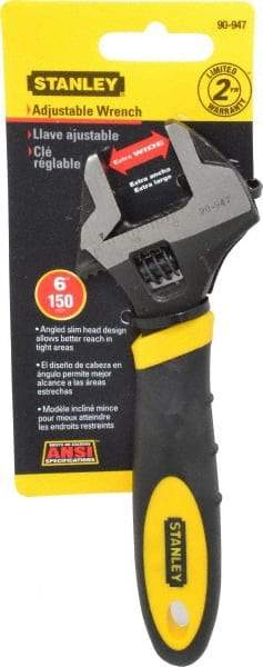 Stanley - 1" Jaw Capacity, 6" Standard Adjustable Wrench - Chrome Vanadium Steel, Black Finish, 7" OAL - Americas Tooling