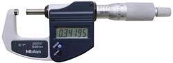 Mitutoyo - 0.001 mm Resolution, Standard Throat, Electronic Outside Micrometer - Includes Stand - Americas Tooling