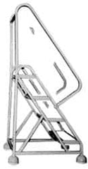 Gillis - 70" 4 Step Ladder - Rolling Steel Office Ladder, 300 Lb Capacity, 40" Platform Height, 25" Base Width x 34" Depth, Rubber Matted - Americas Tooling