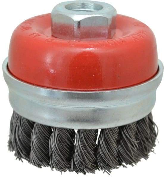 Value Collection - 3" Diam, 5/8-11 Threaded Arbor, Steel Fill Cup Brush - 0.02 Wire Diam, 11,000 Max RPM - Americas Tooling