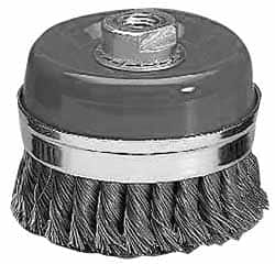 Value Collection - 4-3/8" Diam, M16x2.00 Threaded Arbor, Steel Fill Cup Brush - 0.0137 Wire Diam, 6,500 Max RPM - Americas Tooling