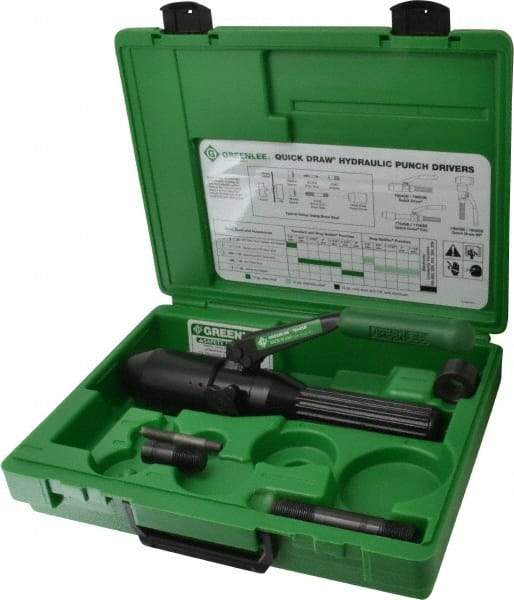 Greenlee - 5 Piece, 22.5" Punch Hole Diam, Hydraulic Punch Driver Kit - Round Punch, 10 Gage Mild Steel - Americas Tooling