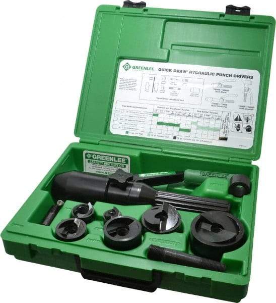 Greenlee - 11 Piece, 61.5mm Punch Hole Diam, Hydraulic Punch Driver Kit - Round Punch, 10 Gage Mild Steel - Americas Tooling