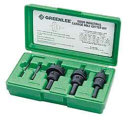 Greenlee - 5 Piece, 7/8" to 1-3/8" Saw Diam, Hole Saw Kit - Carbide-Tipped, Pilot Drill Model No. 123CT, Includes 3 Hole Saws - Americas Tooling