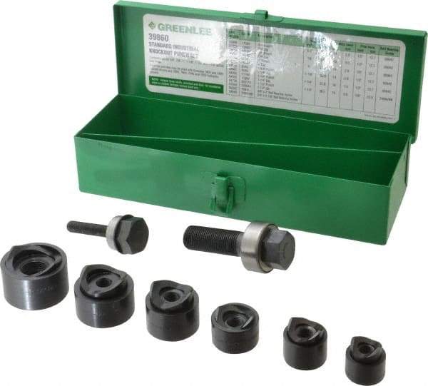 Greenlee - 15 Piece, 3/4 to 1-1/2" Punch Hole Diam, Manual Standard Punch Kit - Round Punch, 16 Gage Mild Steel - Americas Tooling