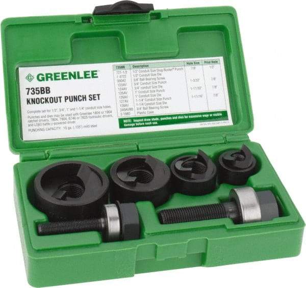 Greenlee - 11 Piece, 1/2 to 1-1/4" Punch Hole Diam, Manual Knockout Set - Round Punch, 10 Gage Mild Steel - Americas Tooling