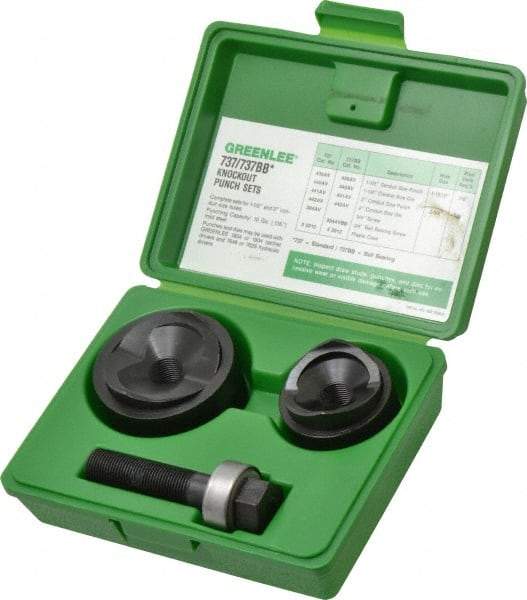 Greenlee - 6 Piece, 1-1/2 to 2" Punch Hole Diam, Manual Knockout Set - Round Punch, 10 Gage Mild Steel - Americas Tooling