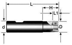 Cutting Tool Technologies - 0.38" Cut Diam, 0.38" Max Depth of Cut, 1/2" Shank Diam, 3" OAL, Indexable Square Shoulder End Mill - APKT 1003... Inserts, Weldon Shank, 90° Lead Angle - Americas Tooling