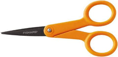 Fiskars - 1-13/16" LOC, 4-15/16" OAL Coated Stainless Steel Non Stick Scissors - Ambidextrous, Plastic Straight Handle, For General Purpose Use - Americas Tooling