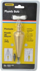 General - 5 Inch Long, 1-3/8 Inch Diameter Brass Plumb Bob - 12 Ounce, Has Replacable Tip - Americas Tooling