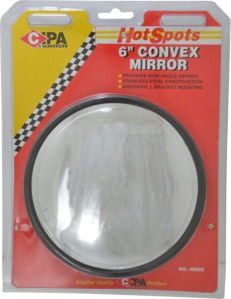 Value Collection - Automotive Full Size Convex Round Mirror with L Bracket - Stainless Steel, 6" Mirror Diam - Americas Tooling