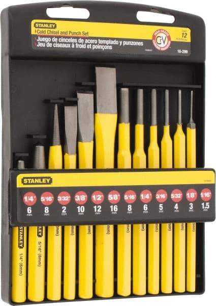 Stanley - 12 Piece Punch & Chisel Set - 3/8 to 5/8" Chisel, 1/16 to 5/16" Punch, Hex Shank - Americas Tooling