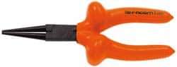 Facom - 6-7/8" OAL, 1-25/32" Jaw Length x 1-5/16" Jaw Width, Long Nose Side Cutting Insulated Pliers - Serrated Jaw, Round Thin Nose Head, Cushion Grip Handles - Americas Tooling