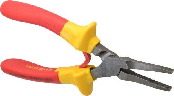 Facom - 6-19/32" OAL, 1-13/16" Jaw Length x 11/32" Jaw Width, Long Nose Insulated Pliers - Serrated Jaw, Flat Nose Head, Cushion Grip Handles - Americas Tooling