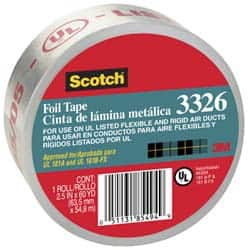 3M - 2-1/2" x 55m Silver Foil Tape - 4.4 mil, Acrylic Adhesive, Aluminum Foil Backing, -20°F to 250°F, Series 3326 - Americas Tooling