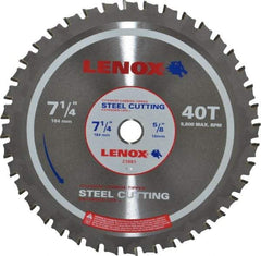 Lenox - 7-1/4" Diam, 5/8" Arbor Hole Diam, 40 Tooth Wet & Dry Cut Saw Blade - Titanium Carbide-Tipped, General Purpose Action, Standard Round Arbor - Americas Tooling