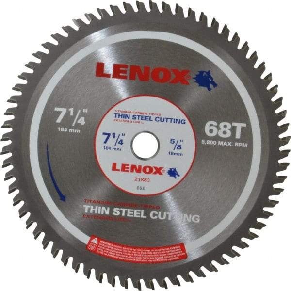 Lenox - 7-1/4" Diam, 5/8" Arbor Hole Diam, 68 Tooth Wet & Dry Cut Saw Blade - Titanium Carbide-Tipped, General Purpose Action, Standard Round Arbor - Americas Tooling