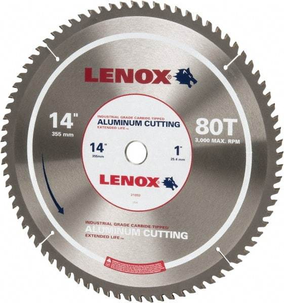 Lenox - 14" Diam, 1" Arbor Hole Diam, 80 Tooth Wet & Dry Cut Saw Blade - Titanium Carbide-Tipped, General Purpose Action, Standard Round Arbor - Americas Tooling