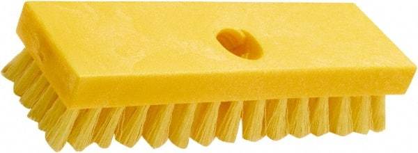 Rubbermaid - 1" Bristle Length, Polypropylene Scrub Brush - 8" OAL, Threaded Handle, Yellow, Plastic Block - Americas Tooling