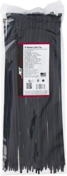 Made in USA - 14-1/4" Long Black Nylon Standard Cable Tie - 50 Lb Tensile Strength, 1.32mm Thick, 101.6mm Max Bundle Diam - Americas Tooling