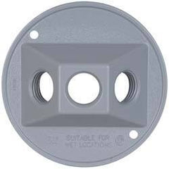 Cooper Crouse-Hinds - 3 Outlet, 1/2" Hole Diam, Powder Coat Finish, Round Noncorrosive Weatherproof Box Cover - 4-1/2" Wide x 9/16" High, Wet Locations, Aluminum, UL Listed - Americas Tooling