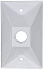 Cooper Crouse-Hinds - 1 Outlet, 1/2" Hole Diam, Powder Coat Finish, Rectangle Noncorrosive Weatherproof Box Cover - 4-1/2" Long x 2-3/4" Wide x 7/8" High, Wet Locations, Aluminum, UL Listed - Americas Tooling