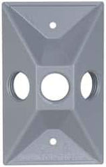 Cooper Crouse-Hinds - 3 Outlet, 1/2" Hole Diam, Powder Coat Finish, Rectangle Noncorrosive Weatherproof Box Cover - 4-5/8" Long x 2-7/8" Wide x 1-1/16" High, Wet Locations, Aluminum, UL Listed - Americas Tooling