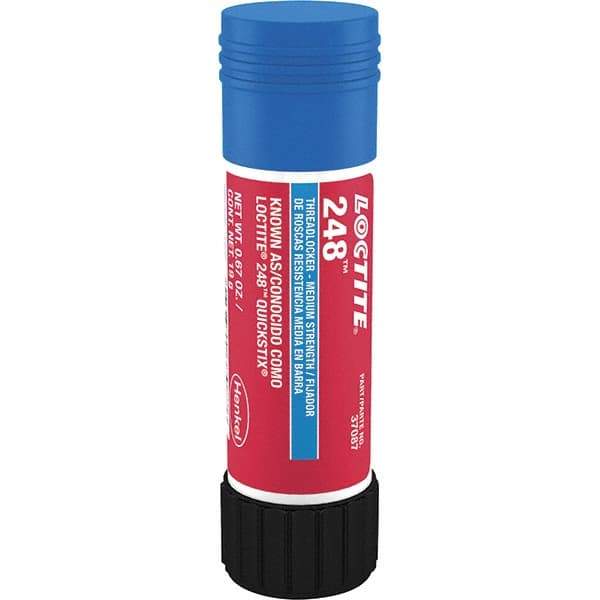 Loctite - 19 g Stick, Blue, Medium Strength Semisolid Threadlocker - Series 248, 24 hr Full Cure Time, Hand Tool, Heat Removal - Americas Tooling