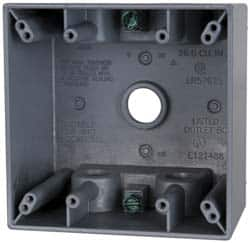 Cooper Crouse-Hinds - 2 Gang, (5) 1/2" Knockouts, Aluminum Square Outlet Box - 4-1/2" Overall Height x 4-1/2" Overall Width x 2-21/32" Overall Depth, Weather Resistant - Americas Tooling