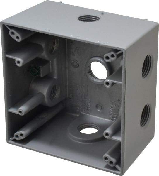 Cooper Crouse-Hinds - 2 Gang, (7) 1/2" Knockouts, Aluminum Square Outlet Box - 4-1/2" Overall Height x 4-1/2" Overall Width x 2-21/32" Overall Depth, Weather Resistant - Americas Tooling