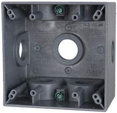 Cooper Crouse-Hinds - 2 Gang, (7) 3/4" Knockouts, Aluminum Square Outlet Box - 4-1/2" Overall Height x 4-1/2" Overall Width x 2-21/32" Overall Depth, Weather Resistant - Americas Tooling