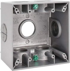 Cooper Crouse-Hinds - 2 Gang, (7) 1" Knockouts, Aluminum Square Outlet Box - 4-1/2" Overall Height x 4-1/2" Overall Width x 2-21/32" Overall Depth, Weather Resistant - Americas Tooling