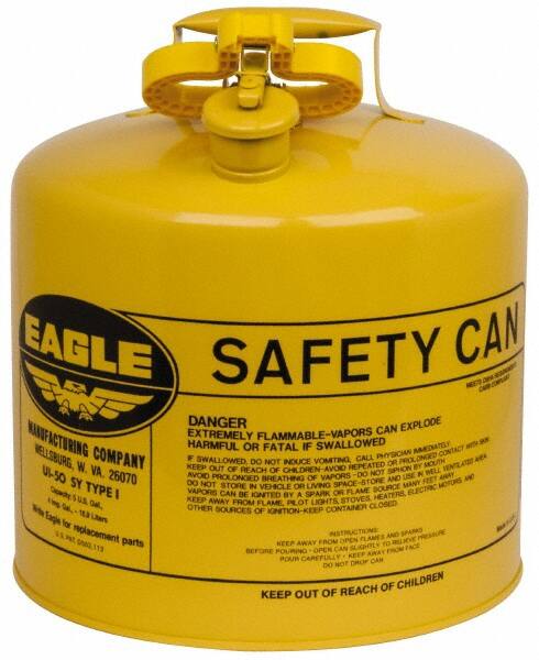 Eagle - 5 Gal Galvanized Steel Type I Safety Can - 13-1/2" High x 12-1/2" Diam, Yellow - Americas Tooling