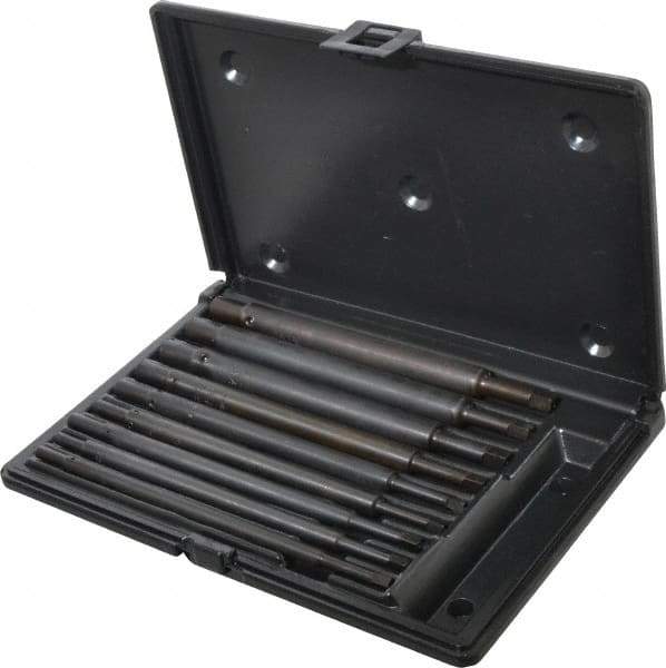 Walton - #0 to 1/2" Tap Extension Set - Alloy Steel, 8" Overall Length, 5/8" Max Outside Diam, 0.219, 0.318, 0.323, 0.367, 0.381, (4) 0.255" Extension Shank Diam, 9 Piece Set - Americas Tooling