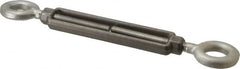 Made in USA - 2,200 Lb Load Limit, 1/2" Thread Diam, 6" Take Up, Stainless Steel Eye & Eye Turnbuckle - 7-1/2" Body Length, 3/4" Neck Length, 13" Closed Length - Americas Tooling