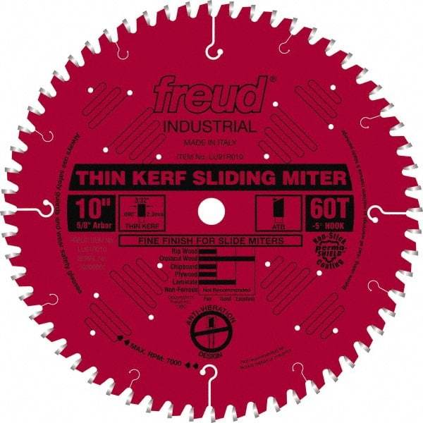 Freud - 10" Diam, 5/8" Arbor Hole Diam, 60 Tooth Wet & Dry Cut Saw Blade - Carbide-Tipped, Standard Round Arbor - Americas Tooling