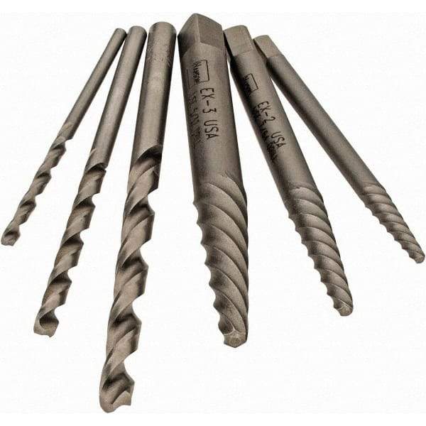 Irwin - 6 Piece Spiral Flute Screw Extractor Set - Screw Range 3/16 to 7/16" - Americas Tooling