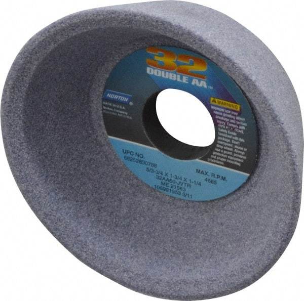 Norton - 5" Diam, 1-1/4" Hole Size, 1-3/4" Overall Thickness, 60 Grit, Type 11 Tool & Cutter Grinding Wheel - Medium Grade, Aluminum Oxide, K Hardness, Vitrified Bond, 4,585 RPM - Americas Tooling