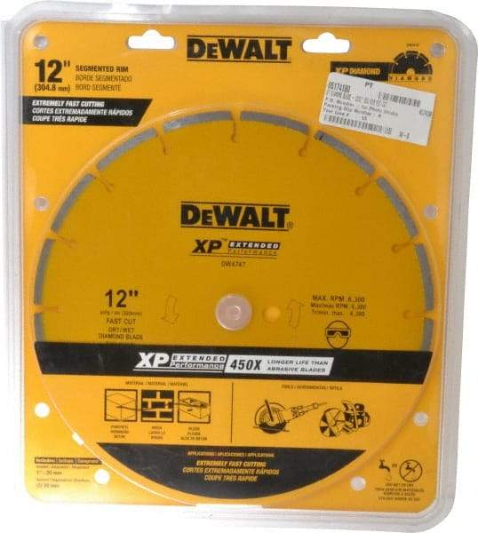 DeWALT - 12" Diam, 1" Arbor Hole Diam, Wet & Dry Cut Saw Blade - Diamond-Tipped, General Purpose Action, Standard Round Arbor - Americas Tooling