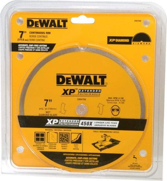 DeWALT - 7" Diam, 5/8" Arbor Hole Diam, Wet & Dry Cut Saw Blade - Diamond-Tipped, Standard Round Arbor - Americas Tooling