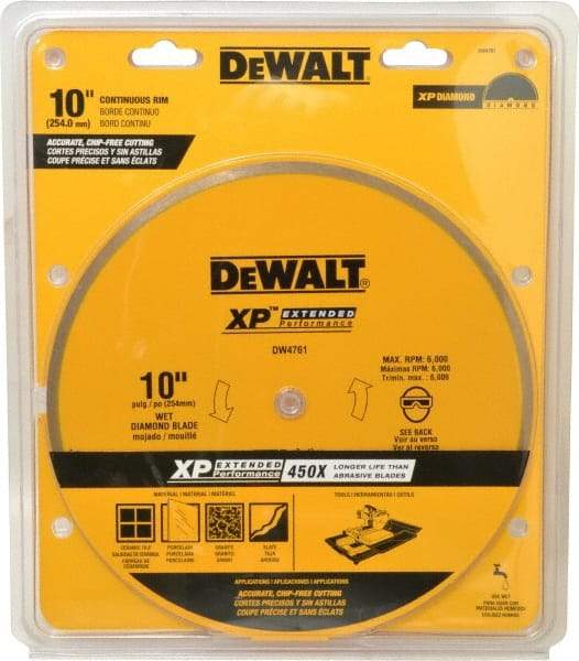 DeWALT - 10" Diam, 5/8" Arbor Hole Diam, Wet & Dry Cut Saw Blade - Diamond-Tipped, Standard Round Arbor - Americas Tooling