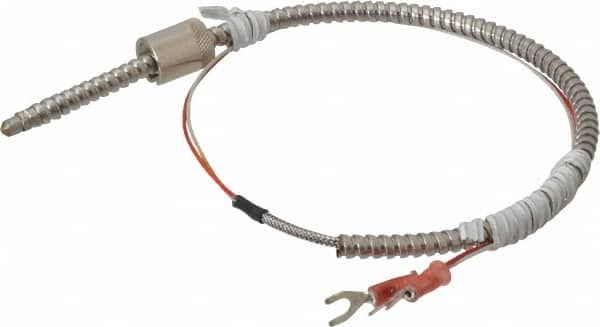 Thermo Electric - 32 to 900°F, J Universal Temp, Thermocouple Probe - 2 Ft. Cable Length, Stripped Ends with Spade Lugs, 1/4 Inch Probe Sheath Length, 1 Sec Response Time - Americas Tooling