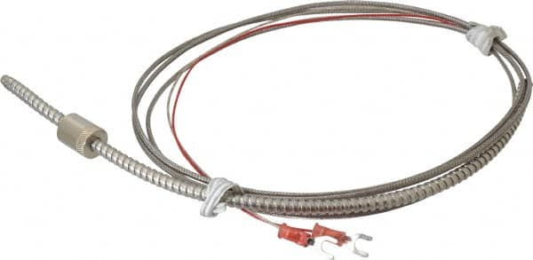 Thermo Electric - 32 to 900°F, J Universal Temp, Thermocouple Probe - 9 Ft. Cable Length, Stripped Ends with Spade Lugs, 1/4 Inch Probe Sheath Length, 1 Sec Response Time - Americas Tooling