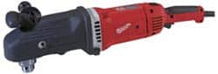 Milwaukee Tool - 1/2" Keyed Chuck, 450 & 1,750 RPM, Angled Handle Electric Drill - 13 Amps, 120 Volts, Reversible, Includes Side Handle - Americas Tooling