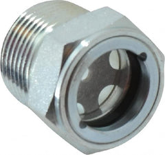 Trico - 1" Sight Diam, 3/4" Thread, 1-1/8" OAL, Viewport Sight Glass & Flow Sight - 1-1/8" Hex Head, With Baffle - Americas Tooling