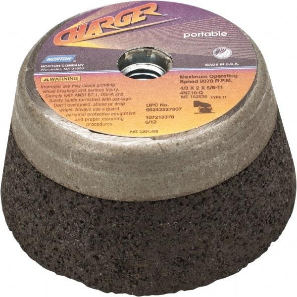 Norton - 4" Diam, 2" Overall Thickness, 16 Grit, Type 11 Tool & Cutter Grinding Wheel - Very Coarse Grade, Zirconia Alumina, Q Hardness, 9,070 RPM - Americas Tooling