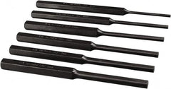 Mayhew - 6 Piece, 3 to 8mm, Roll Pin Punch Set - Hex Shank, Alloy Steel, Comes in Pouch - Americas Tooling