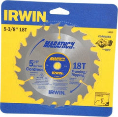 Irwin - 5-3/8" Diam, 10mm Arbor Hole Diam, 18 Tooth Wet & Dry Cut Saw Blade - Carbide-Tipped, Framing & Ripping Action, Standard Round Arbor - Americas Tooling