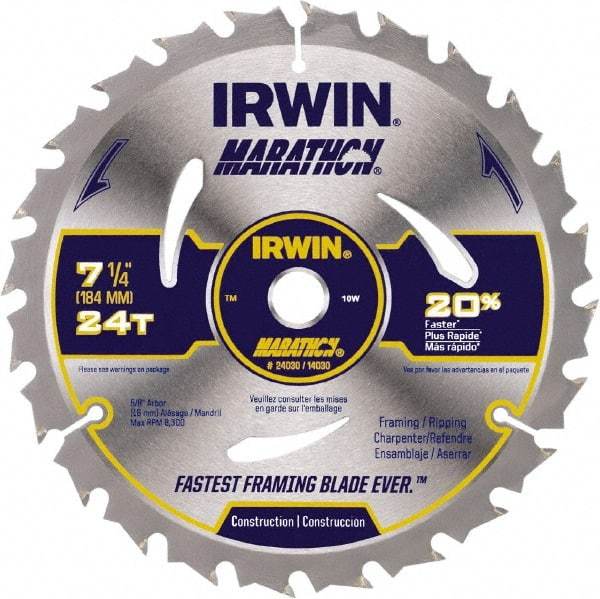 Irwin - 6-1/2" Diam, 5/8" Arbor Hole Diam, 18 Tooth Wet & Dry Cut Saw Blade - Carbide-Tipped, Framing & Ripping Action, Standard Round Arbor - Americas Tooling